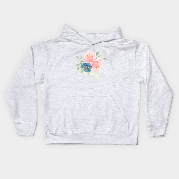 Spring florals watercolor blush pink and dusty blue Kids Hoodie by Harpleydesign